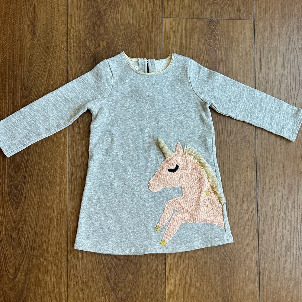 MudPie Gray Long Sleeve Unique Unicorn Dress